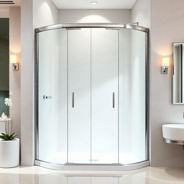Box de vidro temperado curvo para banheiro com acabamento em alumínio polido